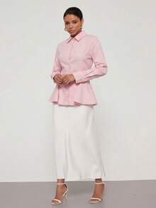 Áo sơ mi dài tay dáng xòe bằng vải chiffon, thoải mái, phù hợp mặc đi làm/đi nghỉ mát. - Hồng - Xem 4
