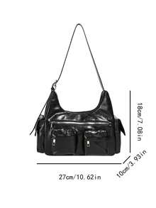 Y2K Retro Fashion PU Leather Multi-Pocket Shoulder Crossbody Bag, Perfect For Commuting And Daily Outfits - Black - View 6