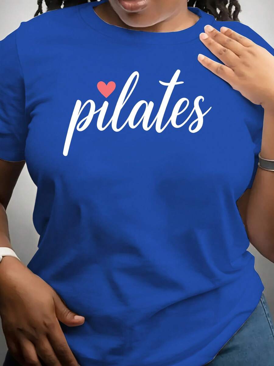 Women's High-Stretch T-Shirt, Made Of Thick Fabric - Black With White Lettering And A Red Heart Design, Round Neck And Short Sleeves, Machine Washable, Suitable For Both Formal And Casual Wear, Light And Soft Color. Gift Idea. - 藍色 - 查看 1