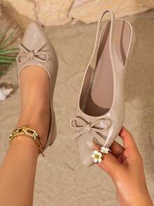 New Spring/Autumn French Style Chunky Heel Pointed Toe Mid-Heel Pumps, Low Vamp Non-Fatiguing Work Shoes For Women - Apricot - View 2