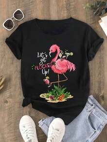 Camiseta Suave de Verano con Flamenco y BebidaPure-Cotton - Negro - Ver 4