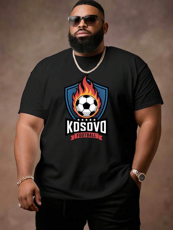 Camisetas de gran tamaño para hombre con diseño de fútbol de Kosovo, cuello redondo versátil, estampados, perfectas para moda urbana, baloncesto, actividades de gimnasio y vestimenta esencial de verano, talla grande.