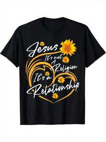 Jesús no es una religión, sino una relación.Camiseta cristiana - Negra con letras doradas, girasol amarillo y cruz, corte holgado, camiseta unisex, adecuada para eventos religiosos, uso diario, lavable a máquina, un regalo para creyentes, estampado llamativo con símbolos de corazón y girasol, ajuste cómodo, ropa cristiana inspirada, entrega desde almacén local, suave y cómoda, ofertas especiales para Pascua, Halloween, Acción de Gracias, Navidad y otras festividades.playeras de hombre playeras oversize de mujer y2k camisa de mujer camisa blusa casual mujer blusa elegante mujer ofertas - Negro - Ver 6