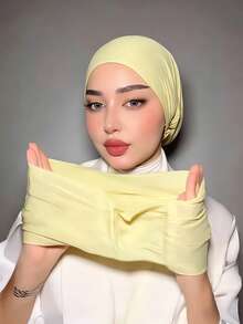 1 chiếc khăn trùm đầu turban 2 trong 1 cổ điển dành cho nữ, thiết kế xếp ly nhiều lớp giúp tôn dáng đầu, được làm từ vải jersey cao cấp, thấm hút mồ hôi và thoáng khí, phù hợp cho sinh hoạt hàng ngày và các hoạt động ngoài trời của phụ nữ Hồi giáo. - Nhiều màu - Xem 2