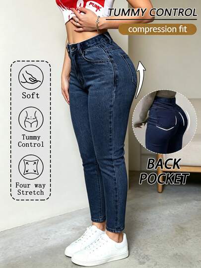 Jeans casuales tipo mom de mezclilla con bolsillos para mujer, para combinar con todo,Pantalones vaqueros informales de mujer con bolsillos de forma cónica y multiusos