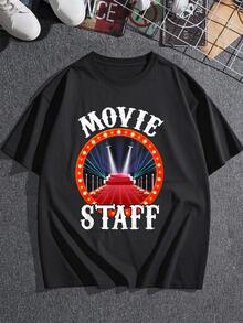 Gráfico con alfombra roja iluminada que simboliza el glamour del cine y la dedicación del equipo de producción reflejando pasión por las películas y el arte visual camiseta de mujer  cómoda y moderna para uso diario - Negro - Ver 3