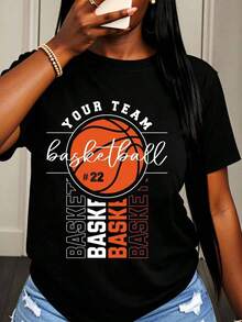 Tu Equipo de Baloncesto # 22 Camiseta para Mujer, Regalo para Fanática de Deportes, Camiseta para Amante del Baloncesto, Ropa Casual para el Día del Partido y Estilo Diario - Negro - Ver 7