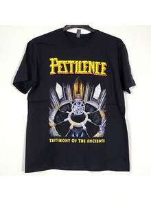 Loose Fit Breathable Short Sleeve T-Shirt - Official Pestilence Band Graphic Tee With Urban Style, Minimalist Crew Neck, Casual Summer Style, Suitable For The Gym, Casual Wear, And Comfortable Machine Washable Clothing. A Short Sleeve Tee Suitable For Home, Everyday Wear, Parties, And Travel, Perfect As A Gift For Friends Or Family. - 黑色 - 查看 5