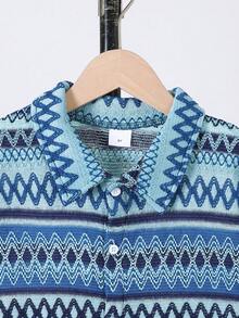 Purechapter Conjunto de camisa polo de manga curta e shorts com patchwork colorido para meninos pré-adolescentes, ideal para as férias de verão. - Azul - Ver 3