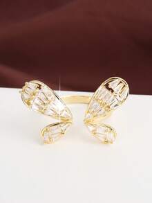1pc Adjustable Butterfly Shaped Ring With Artificial Zirconia Stones, Fresh Countryside Style - Multicolor - View 8