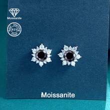 925 Sterling Silver 1 Carat Black Moissanite Snowflake Stud Earrings, Gift For Women On Valentine's Day, Christmas, Halloween, New Year, Suitable For Daily, Vacation, Party, Wedding, Bride, Luxury & Versatile Jewelry - Silver - View 2
