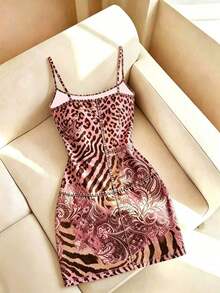 Nuevo Vestido mini ajustado de mujer de ajuste regular con estampado de efecto denim - Multicolor 4 - Ver 2
