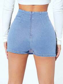 vaqueros casuales de corte simple con abertura, de ajuste slim para mujer - Lavado ligero - Ver 2