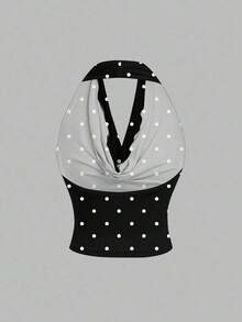 Camiseta de tirantes casual y minimalista con estampado de lunares negros para mujer - Multicolor 6 - Ver 3