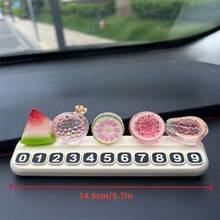 吸睛水果造型停車牌，裝飾用樹脂飾品，臨時停車牌，可愛樹脂西瓜與石榴裝飾，可隱藏並顯示車內電話號碼的裝置，時尚汽車儀表板配件，女性駕駛與新車主的禮物，送給駕駛者的甜美禮物 - 水果號碼牌 - 查看 4