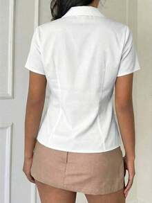 Blusa de cuello Mao de manga corta con cintura ceñida, estilo chino nuevo en color albaricoque, nuevo diseño de primavera/verano para mujer - Multicolor - Ver 2