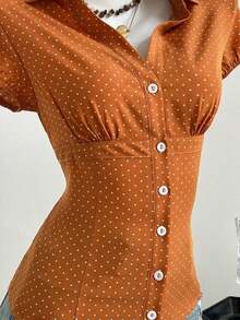 Camisa de mujer con cuello en V, cintura fruncida y manga corta, color blanco, para primavera/verano - Amarillo 2 - Ver 4