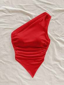 Blusa asimétrica de hombro con bajo asimétrico en color rojo rosa, ideal para vacaciones de verano - Multicolor 2 - Ver 3