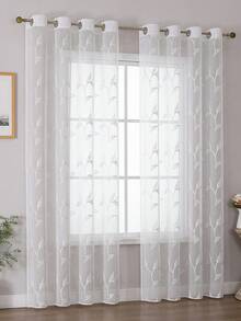 2pcs Sheer Curtains, Decorative Embroidered Faux Linen Curtains, Suitable For Home Kitchen, Living Room And Bedroom - White - View 30