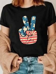 1 camiseta vintage de mujer con diseño de la bandera de EE. UU., camiseta del 4 de julio, camiseta divertida vintage para el 4 de julio, camiseta patriótica americana, camiseta transpirable, cómoda y casual de manga corta para el Día de la Independencia de EE. UU., ropa de mujer. - Negro - Ver 1