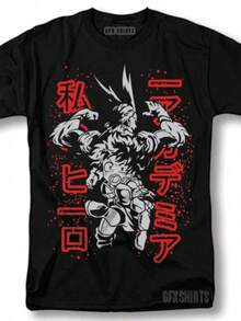 T-shirt graphique anime pour hommes, Izuku Midoriya, All Might, chemise de cosplay anime, manga, . T-shirt imprimé Demiass, T-shirt ample de haute qualité pour femmes, vêtements décontractés pour hommes, T-shirt graphique pour hommes, vêtements de sport pour hommes, hauts pour hommes, hauts pour sorties, vêtements d'automne pour hommes, t-shirts graphiques, hauts mignons, hauts pour femmes, vêtements d'automne pour femmes, cadeau de vacances parfait pour hommes et femmes. - Noir - Voir 1