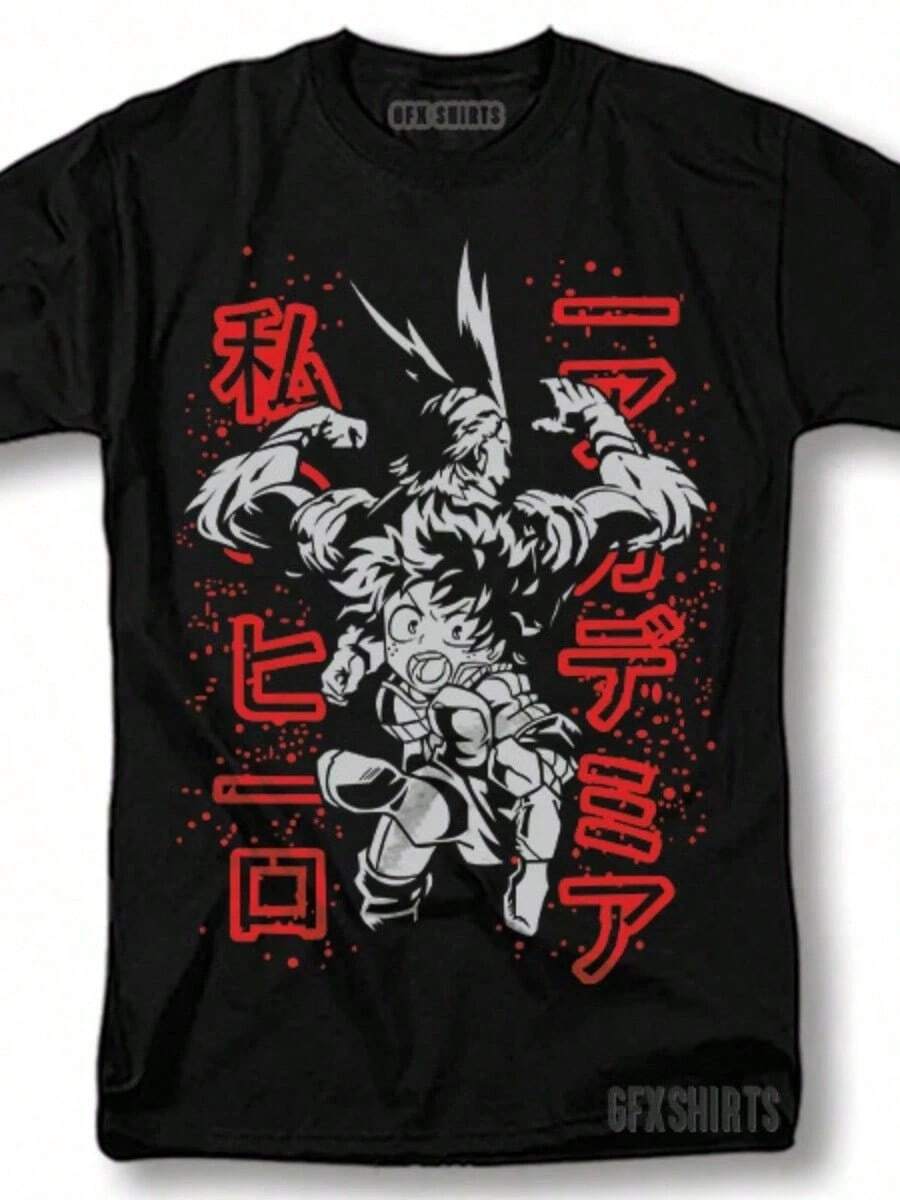 T-shirt graphique anime pour hommes, Izuku Midoriya, All Might, chemise de cosplay anime, manga, . T-shirt imprimé Demiass, T-shirt ample de haute qualité pour femmes, vêtements décontractés pour hommes, T-shirt graphique pour hommes, vêtements de sport pour hommes, hauts pour hommes, hauts pour sorties, vêtements d'automne pour hommes, t-shirts graphiques, hauts mignons, hauts pour femmes, vêtements d'automne pour femmes, cadeau de vacances parfait pour hommes et femmes. - Noir - Voir 1