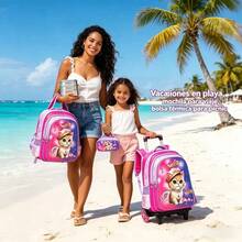 Set de 3 Piezas Mochila Escolar Infantil para Niños y Niñas, Mochila Escolar con Ruedas Opcional, Incluye Bolsa de Almuerzo Térmica y Estuche para Lápices, Diseño de Dibujos Animados de Astronauta Fútbol Gato Kawaii, Gran Capacidad Ergonómica, para Estudiantes de Primaria, Ideal para Regalo de Inicio de Clases - GX-3T-4-16-morado+l - Ver 7