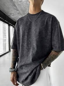 Summer Fashionable Versatile Solid Color Round Neck Snowflake Print Short Sleeve T-Shirt - Dark Grey - View 4