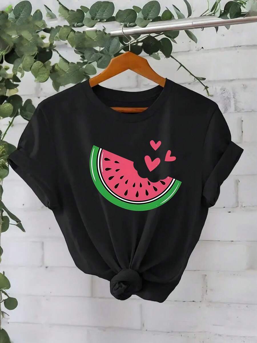 GiftGiftGiftGiftPlayera selección mexicana de fútbolCamiseta casual de manga corta con cuello redondo para el Día de la Madre, estampado gráfico de sandía grande - Elección perfecta para primavera y veranoCamisetasSuavesSuavesSoftSoft - Negro - Ver 1