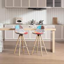 Bar Stools Set Of 2 Pcs Barstools Multicolor Patchwork Breakfast Kitchen Counter Bar Chairs Wood Leg In Nature - Multicolor - View 6