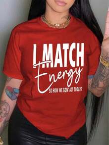 Camiseta de manga corta unisex de algodón holgada, estilo callejero vintage minimalista moderno, con diseño de estampado de letras, informal para el día a día. - Rojo - Ver 1