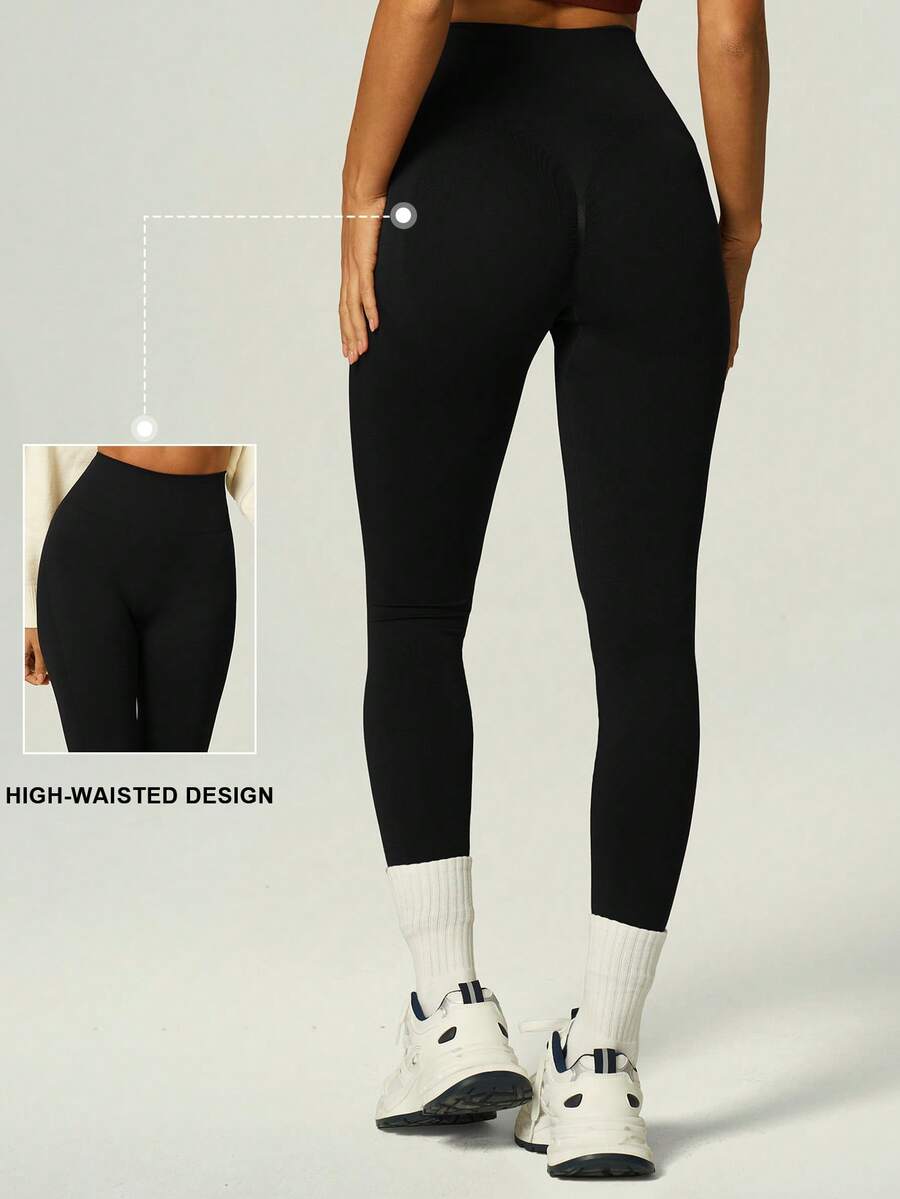 UONNOU Shaping Seamless High Waist Fitness Leggings, Tummy Control Hip Lifting Slim Stretch Yoga Pants Sports Black - Black - View 1