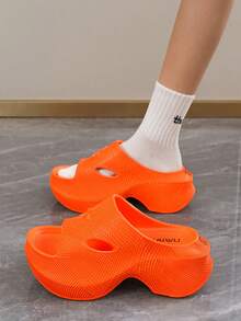 1 Pair Women's Letter Print Casual Thick EVA Platform Slide Sandals For Outdoor Summer - Orange - View 8