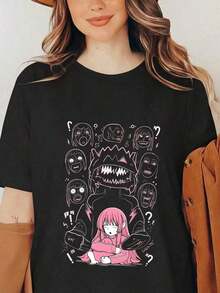 Under The RadarCamiseta Unisex Vintage de Anime 100% Algodón con Cuello Redondo, Diseño Gráfico de Anime, Camiseta de Manga, Anime Japonés Hitori Gotoh Bocchi The Rock, Diseño de Boceto de Ansiedad Social, Arte Divertido con Efecto Glitch-Vintage Street Style Unisex Loose Cotton Short Sleeve Crew Neck T-Shirt - Negro - Ver 3