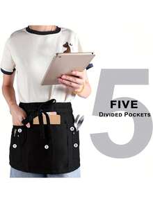 1PC 5-Pocket Server Apron - Rivet-Accented Unisex Short/Half Apron, Suitable For Cafes, Restaurants, Kitchens, And Home Use - Multicolor - View 10
