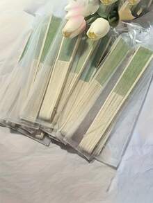 木质婚礼扇套装（扇子、薄纱袋、领结、贺卡），耐用竹制扇骨，手工扇，优雅绿色折叠扇，适用于婚礼、洗礼、圣诞节、情人节 - 复古家居装饰礼品、婚礼装饰、经典设计 - 多色 - 查看 6