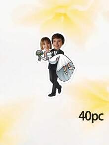 8/20/40pcs Custom Wedding Couple Photo Stickers, Personalized Bride And Groom Stickers With Custom Photo,Custom Bride & Groom Photo Stickers - Multicolor - View 16