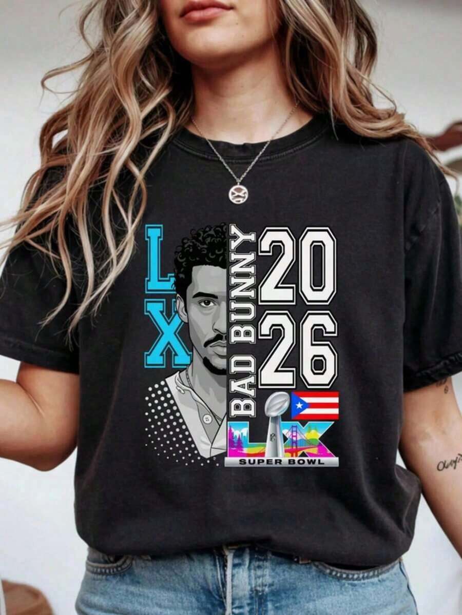 Bunny Bowl Soft Short Sleeve T-Shirt, Puerto Rican Soccer Jersey, Halftime Show And Game Day Top, Gift For Benito Bowl Fans, 100% Cotton. - 黑色 5 - 查看 1