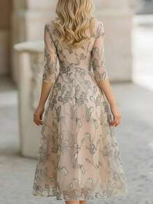 Vestido formal largo con estampado de hojas elegante para mujer, primavera/otoño - Multicolor 4 - Ver 2