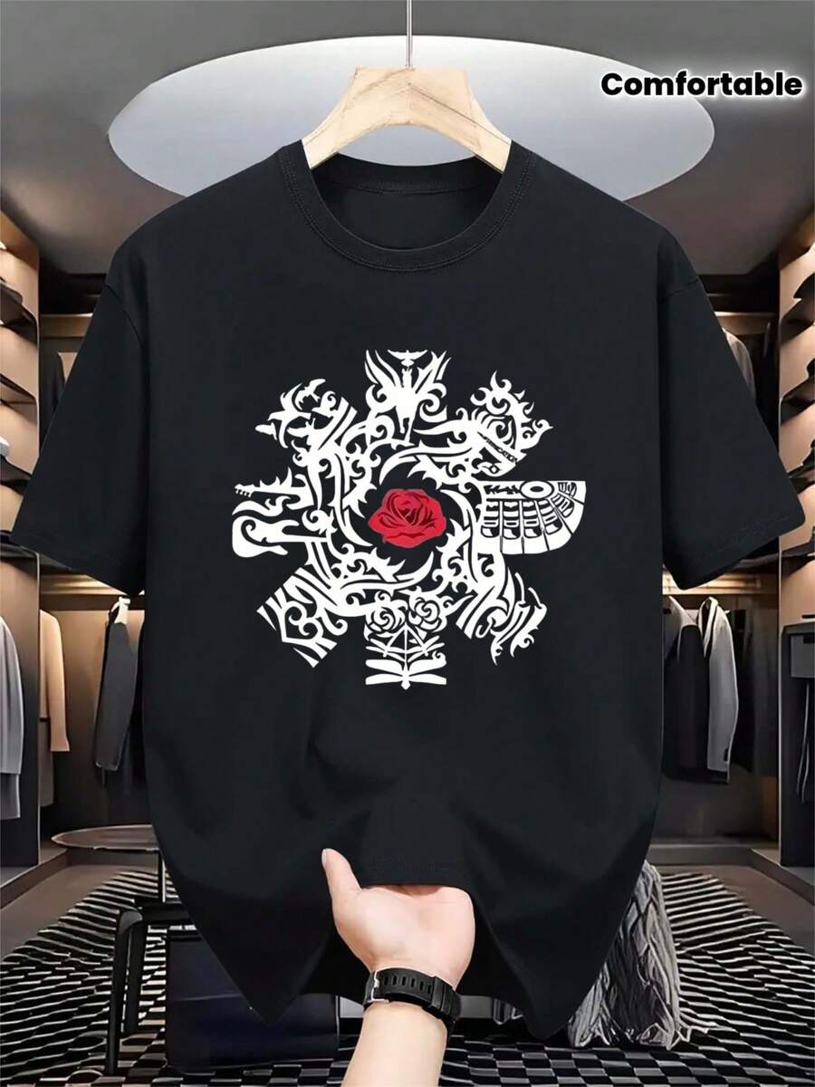 Camiseta de manga corta transpirable para hombre con el logo oficial de RHCP - Mercancía unisex de la banda 2023 con estampado de rosa blanca y mar rojo, cómoda camiseta de música negra disponible en tallas S, diseño icónico del logo de RHCP adecuado para un estilo casual de verano. Una camiseta de manga corta adecuada para el hogar, uso diario, fiestas y viajes-perfecta como regalo para amigos o familiares. - Negro - Ver 1