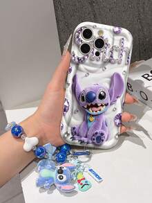 Disney Has Authorized, Phone Case - Chain Set, The Stitch Lilo & Stitch 3D Phone Case Plus A Silicone 3D Stitch Bracelet With Metallic Ring Removable Bracelet, Stitch And Angel Pattern, Compatible With Iphone17/16/15/14/13/12/11/XS/XR/X Plus Pro Max, A Stylish Cartoon Phone Case, The Perfect Gift Choice, Phone Protection, Durable Phone Cover, Great Gift For Friends And Family. - White - View 4