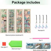 4pcs DIY Diamond Painting Bookmark Set - Book Design, Multicolor Mosaic Decor - Sets - View 4