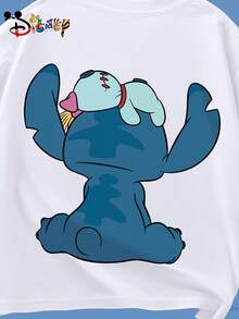 1pc Disney Boys & Girls Kids Lilo & Stitch Stitch T-Shirt - Cute Stitch & Scrump Back Print, Breathable Summer Short Sleeve Tee Suitable For 8-14 Years Boys & Girls, Birthday Outfit, School Uniform, Outdoor Play - Official Kids Apparel - 白色 - 查看 5