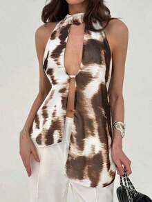 Top con cuello halter y espalda descubierta, asimétrico y sexy para mujer - Multicolor 2 - Ver 3