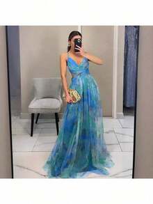 Dresses For WomenSpring And Summer New Mesh Printing Suspender Dress Vacation Casual Party DressLoose And Comfortablevestidos De Mujer - Quả cam - Xem 4