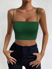 Top corto de color sólido ChicEase - Verde - Ver 3