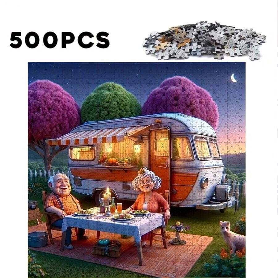 500片拼图 - 房车露营主题 - 趣味家庭教育休闲游戏 - 完美的家居装饰礼品，办公室艺术品 - 19.7x19.7英寸/50x50厘米，创意挑战，理想的节日礼物 - 适合圣诞节和新年