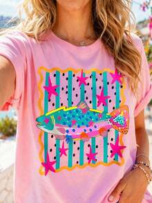 Camiseta de Mujer DrmWander, Estilo Casual Urbano con Estampado Gráfico, Camiseta de Manga Corta, Bonita para el Verano - Rosa 2 - Ver 3