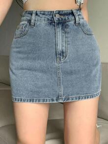 Falda vaquera de verano informal y casual para vacaciones en la playa y deportes para mujeres - Azul - Ver 2