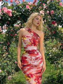 Vestido sin mangas con volantes asimétricos vintage para mujer - Multicolor 2 - Ver 1